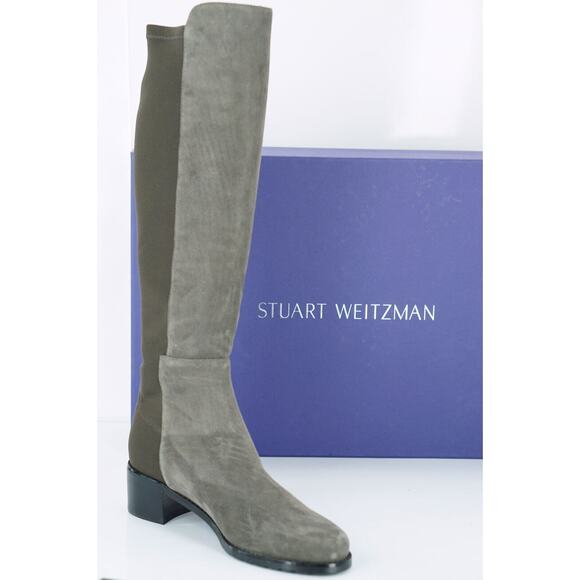 Stuart Weitzman Grey Suede Mezzaluna Stretch Riding Boots Size 5 NIB 5050 $665 - Picture 1 of 10